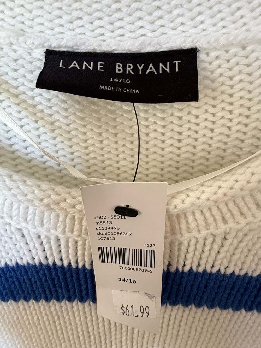 Lane Bryant Blue and White Striped Long Sleeve Knit Sweater - Picture 2 of 3